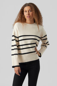Cortefiel Long-sleeved round neck striped jumper Printed white