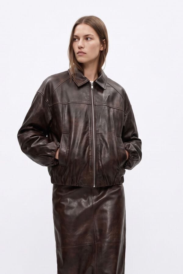 Vero Moda Blus&atilde;o bomber de pele Preto