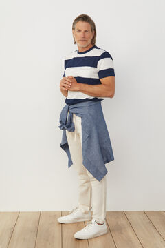 Cortefiel Cotton and linen chinos with drawstring  Stone