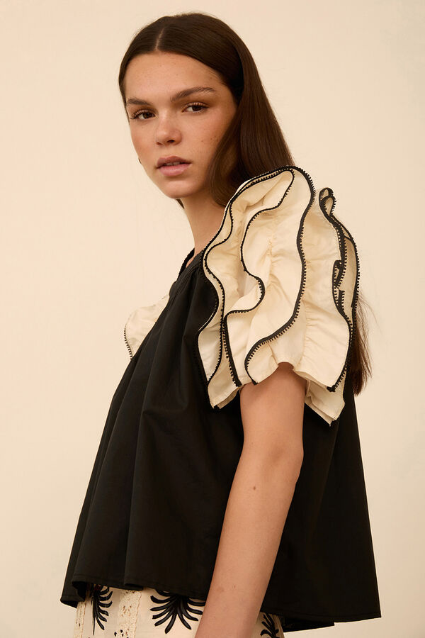 Meisie Blusa de manga curta com folhos Preto