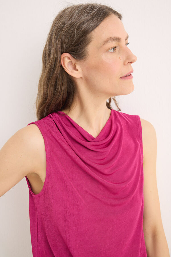 Cortefiel Satin draped  knit  top Purple