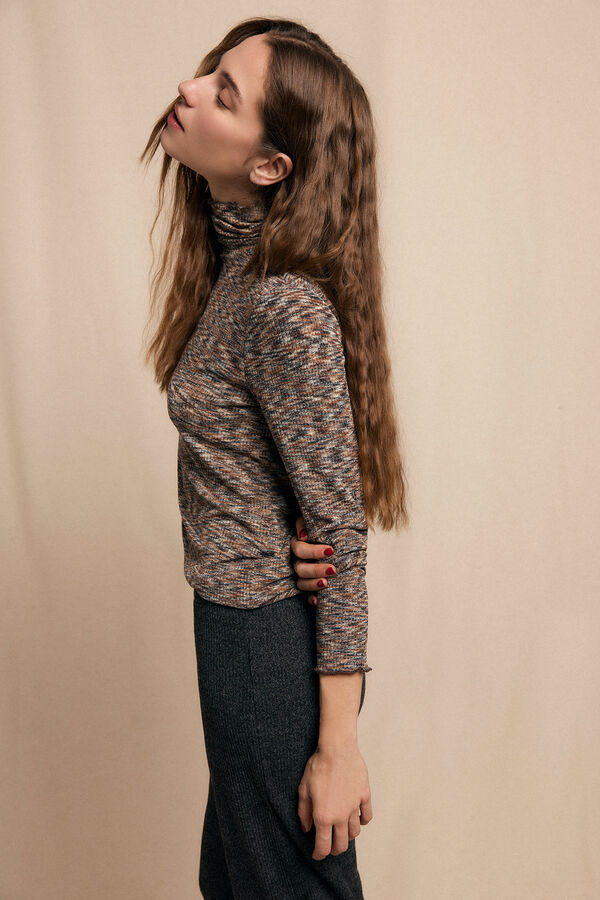 Slowlove Camiseta cuello alto melange Estampado azul