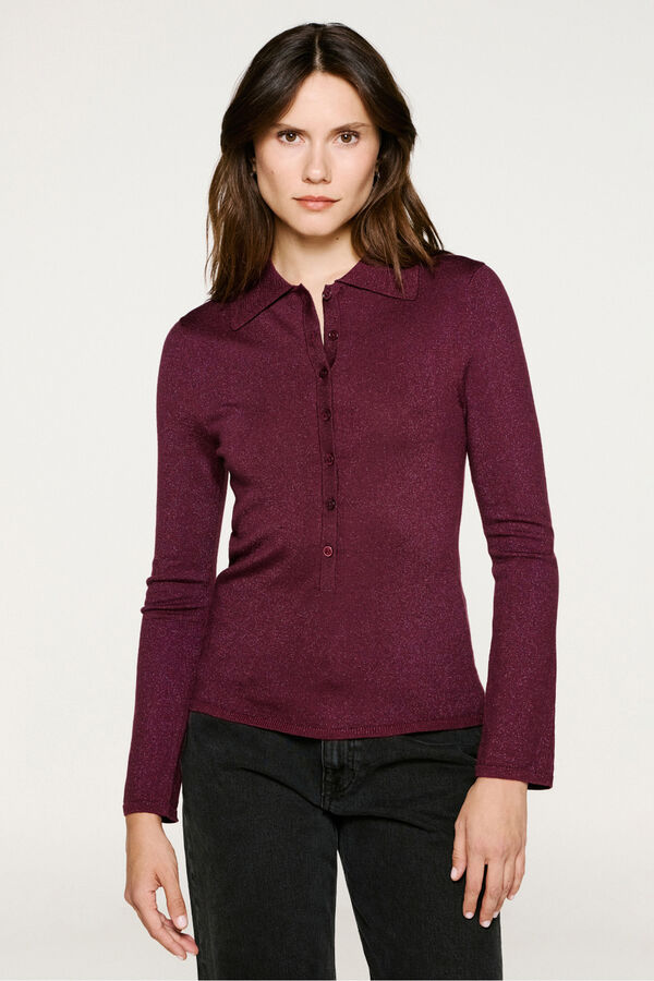 Selected Camisola polo de manga comprida com glitter Roxo