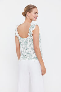 Cortefiel Jersey-knit top with ruffles Printed white