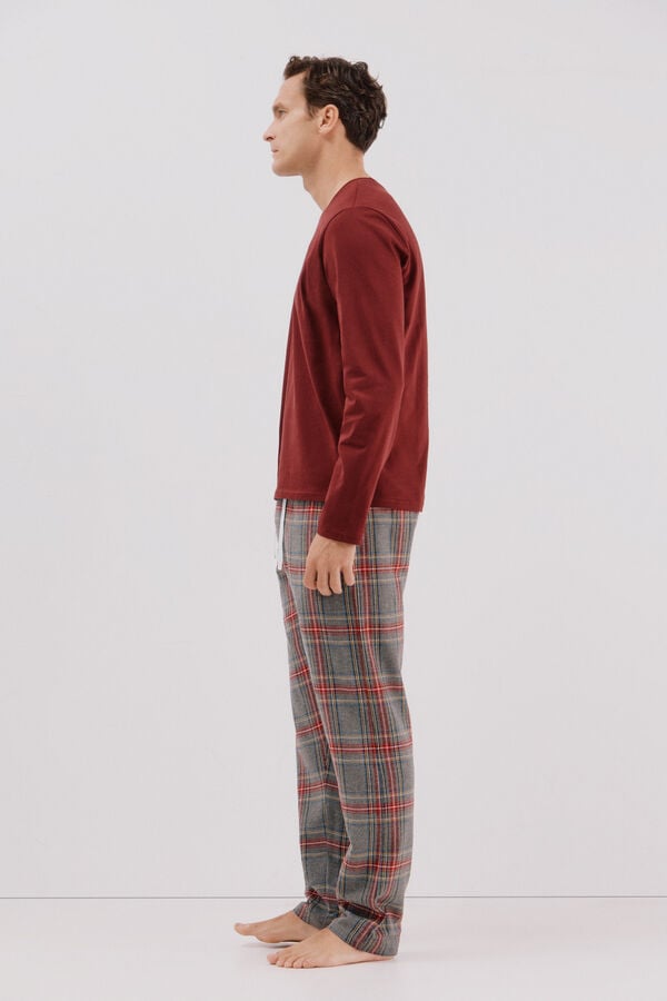 Cortefiel Jersey-knit and cloth pyjama set Maroon