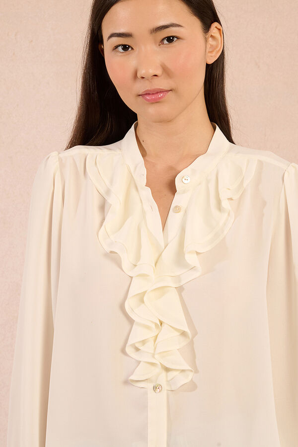 Molly Bracken Camisa de manga comprida com detalhe de babados Ecru
