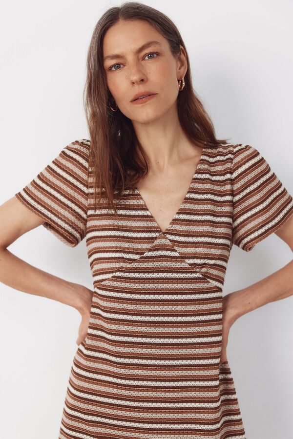 Cortefiel Striped structured dress Printed white