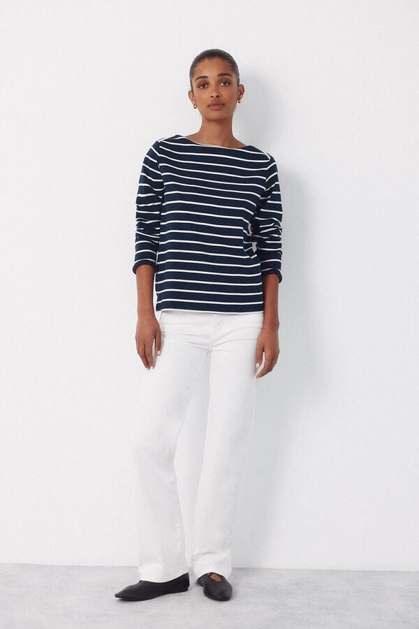 Cortefiel Contrast boat neck t-shirt Printed blue