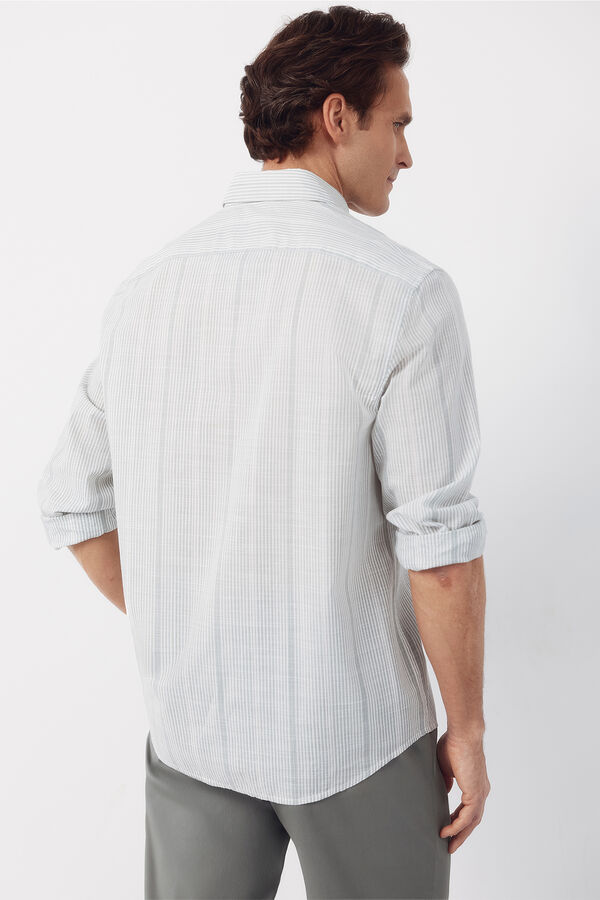 Cortefiel Striped cotton slub shirt Kaki