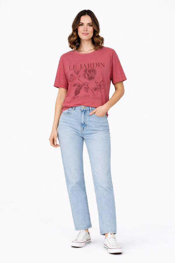 Vila T-shirt estampada em algod&atilde;o org&acirc;nico Subiu