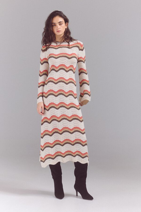 Slowlove Vestido multicolor em malha malha Ecru