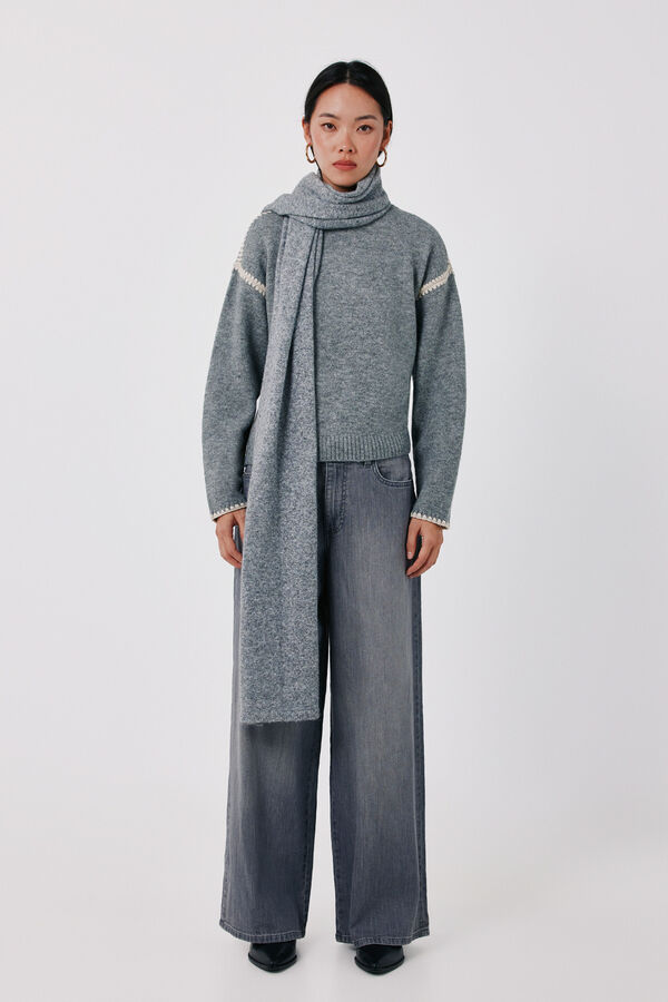 Cortefiel Perkins contrast jumper Grey
