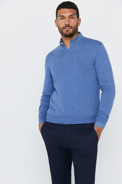 Cortefiel Basic cashmere V-neck jumper with tipping Blue