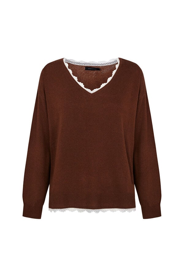 Cortefiel Appliqu&eacute; neckline jumper Brown