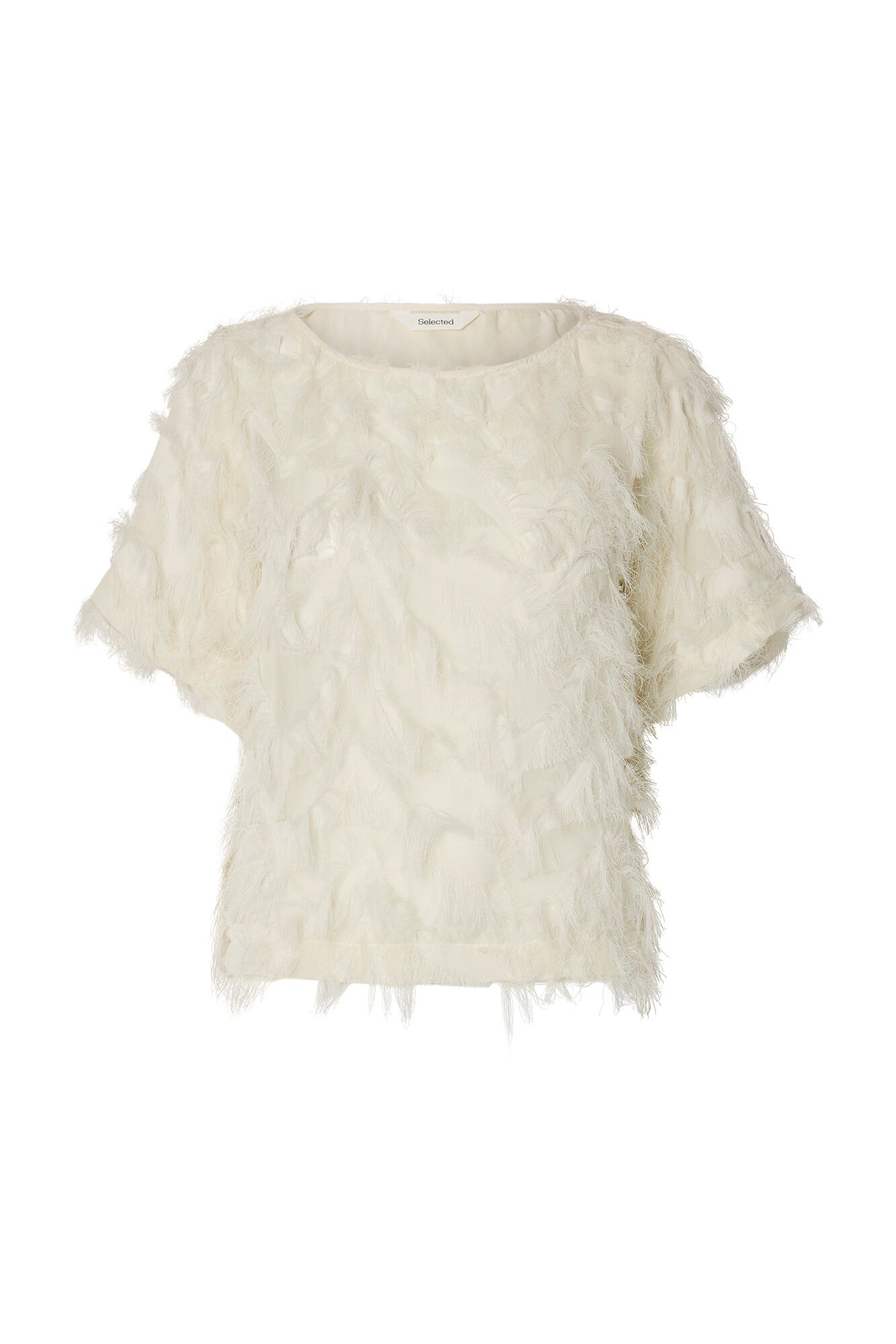 Selected Blusa de manga curta com tecido de franjas