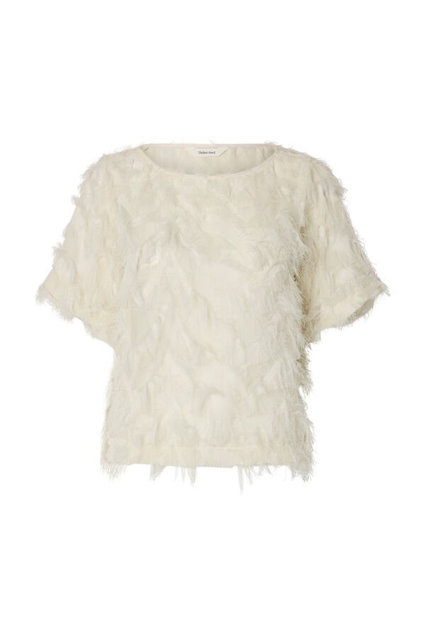 Selected Blusa de manga curta com tecido de franjas Branco