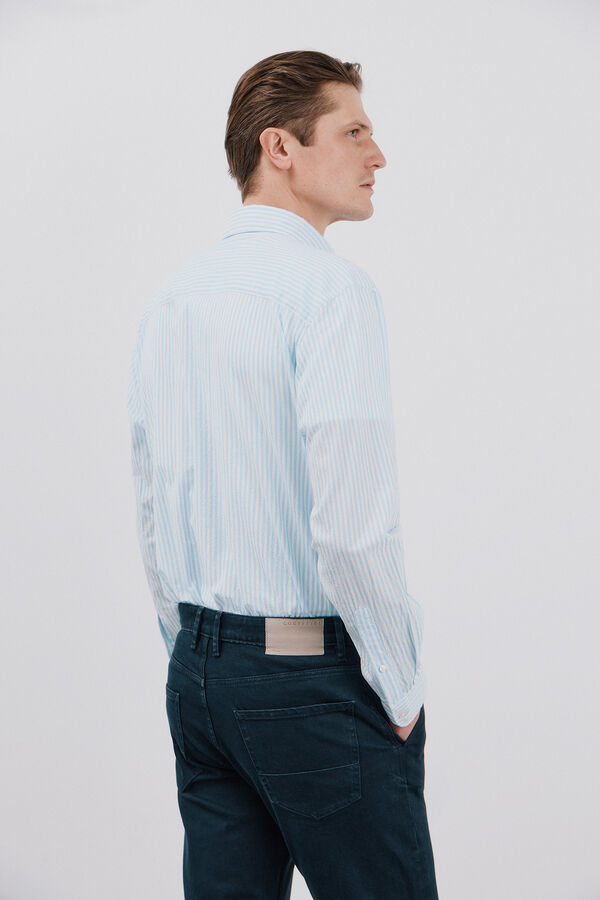 Cortefiel Striped seersucker shirt Blue