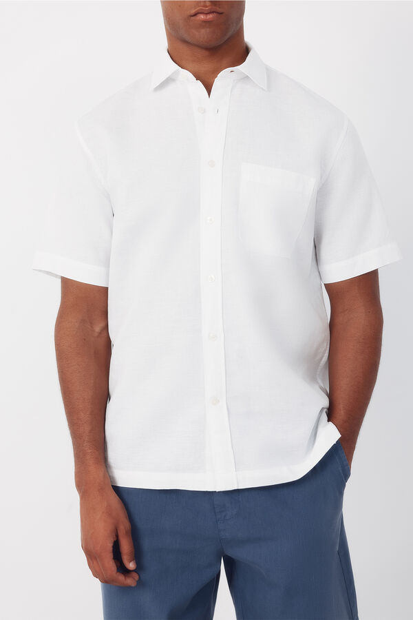 Cortefiel Plain cotton linen short sleeve shirt White
