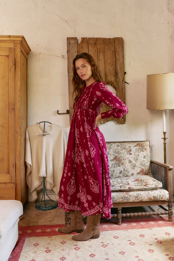 Jaase Vestido longo com estampado de ruibarbo Bella Granada