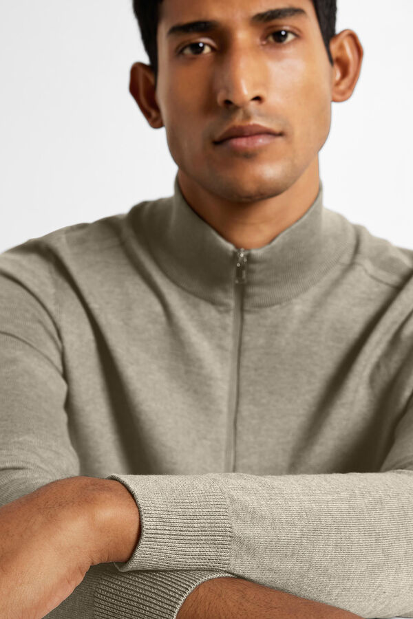 Selected Knitted pullover with half zip 100% cotton Green