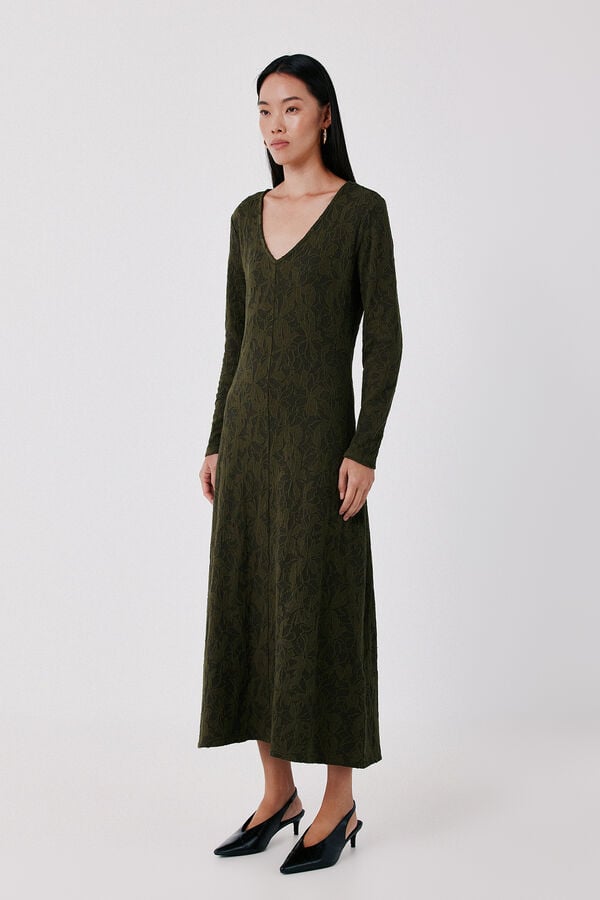Cortefiel Jacquard dress Kaki