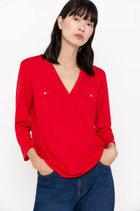 Cortefiel Linen effect mandarin collar T-shirt Red