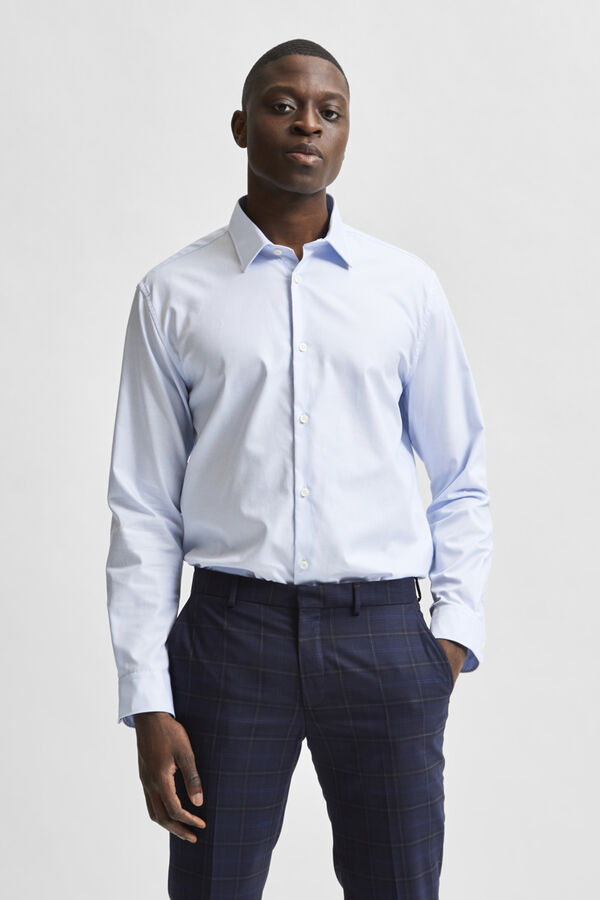 Cortefiel Camisa de vestir de manga comprida 100% algodão regular fit Azul