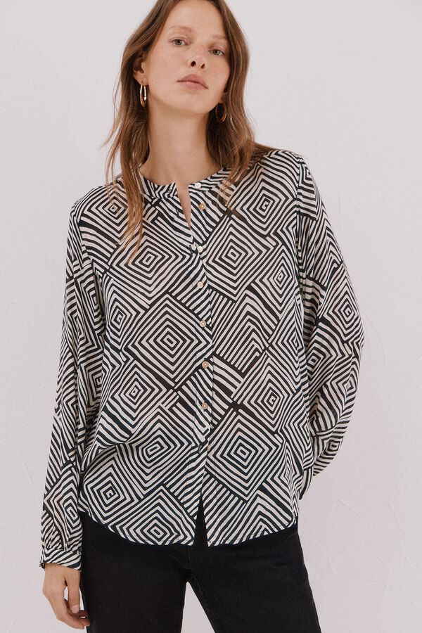 Cortefiel Blusa cuello redondo Estampado blanco