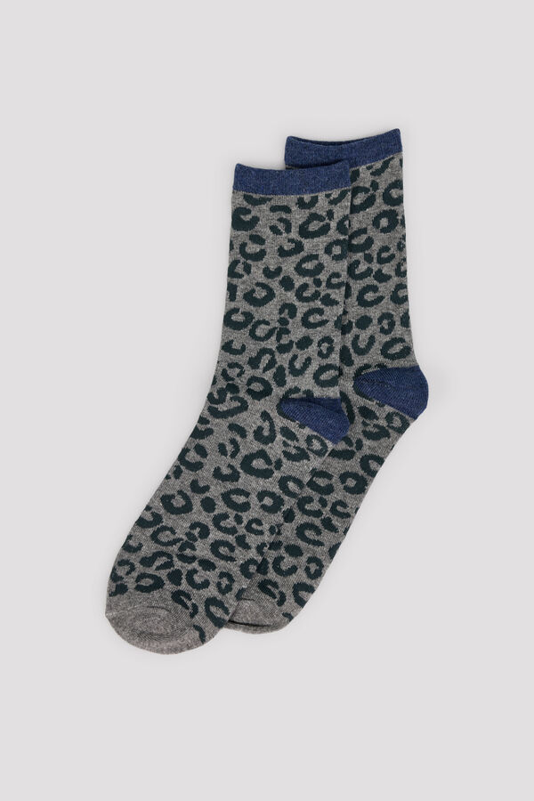 Cortefiel Leopard print long socks Printed grey