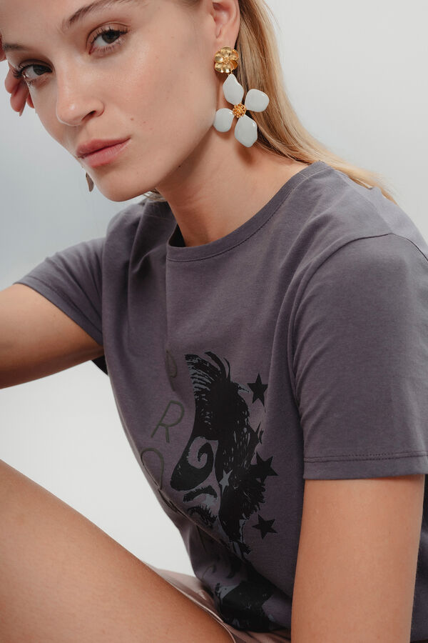 Dolores Promesas Promessas de camiseta cinza ilustrada Cinzento