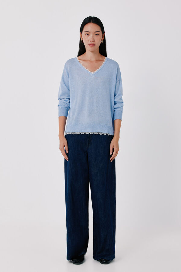 Cortefiel Appliqu&eacute; neckline jumper Blue