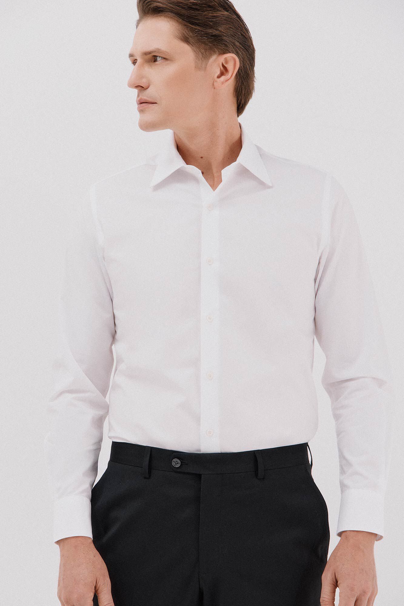 Cortefiel Plain tencel cotton dress shirt