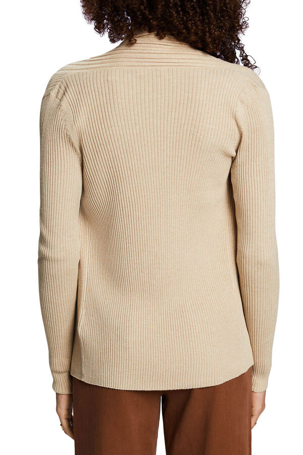 Cortefiel Short open ribbed cardigan, made from recycled material Beige