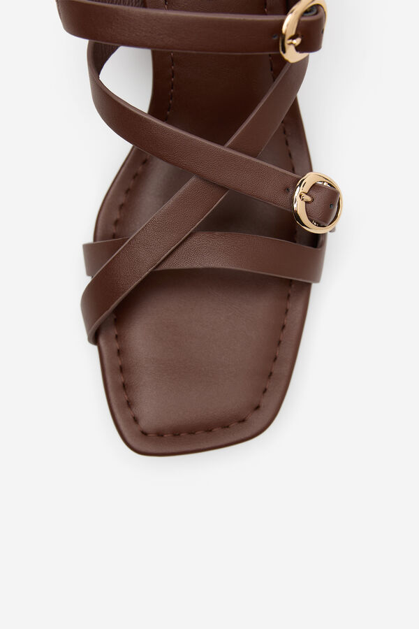 Cortefiel Heeled strappy sandal Dark brown