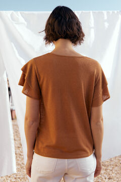 Cortefiel Flounced sleeve t-shirt Brown