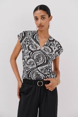 Cortefiel Printed t-shirt with gathered V neckline Printed white