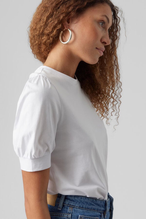 Cortefiel Cotton puffed sleeve top White