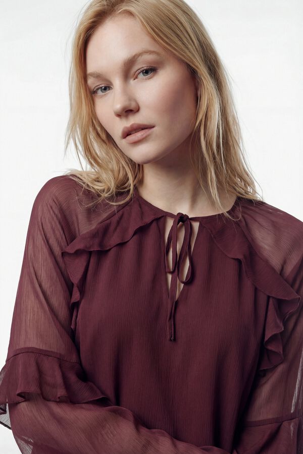 Vila Vestido corto de gasa con volantes Morado