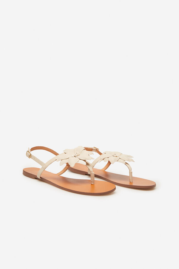 Cortefiel Flat floral sandal Ivory