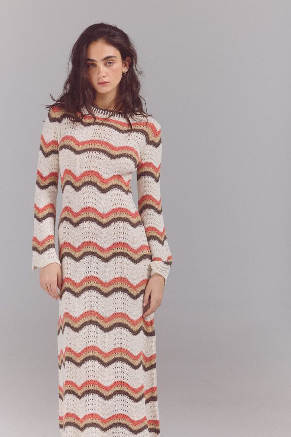 Slowlove Vestido multicolor em malha malha Ecru