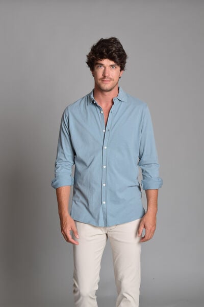 Cortefiel Camisa Algodão Lavada  Azul