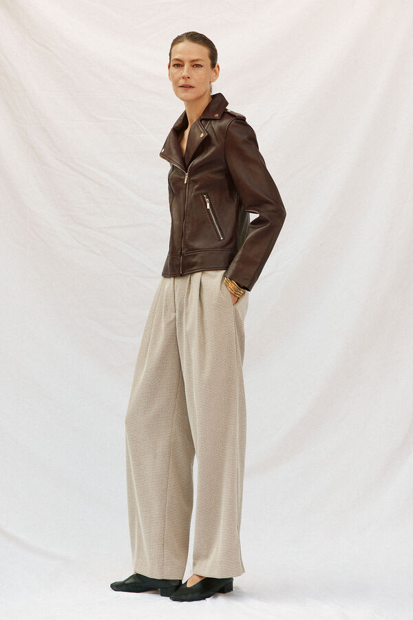 Cortefiel zip fastening leather jacket Maroon