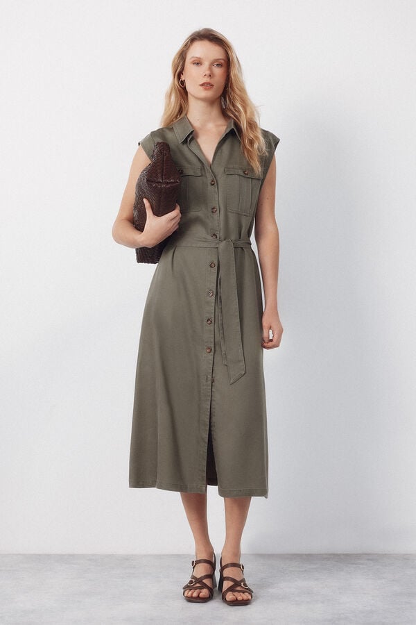Cortefiel Tencel cargo dress Kaki