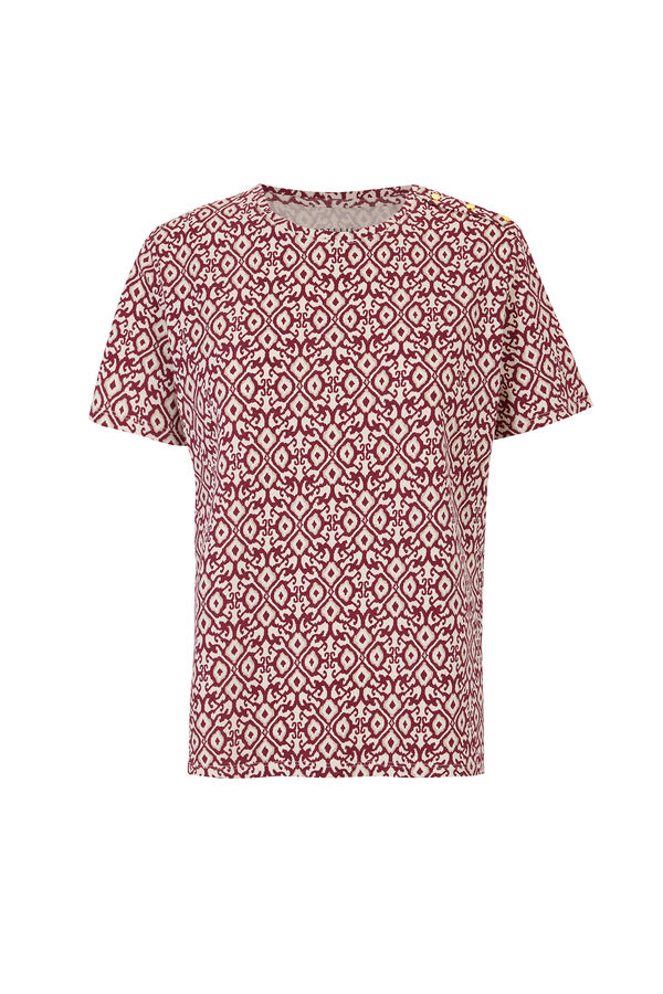 Cortefiel Gold button basic T-shirt Printed red