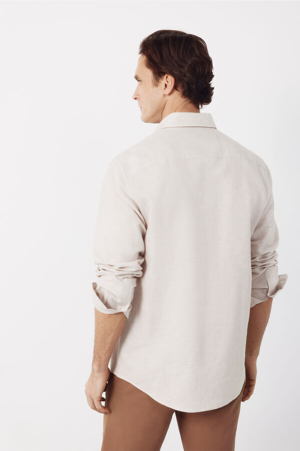 Cortefiel Striped linen cotton shirt Beige