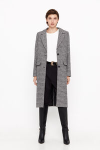 Cortefiel Long checked coat Printed white
