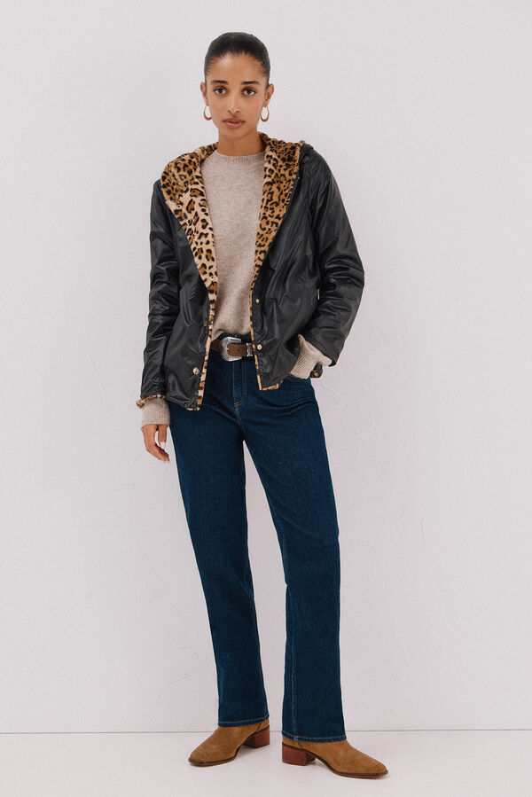 Cortefiel Blusão curto reversível efeito pelo Preto