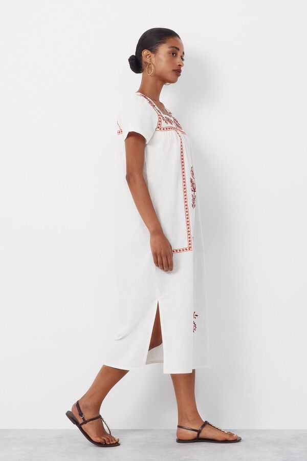 Cortefiel Floral embroidered dress Printed red