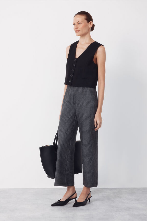 Cortefiel Wide jersey-knit trousers Printed grey