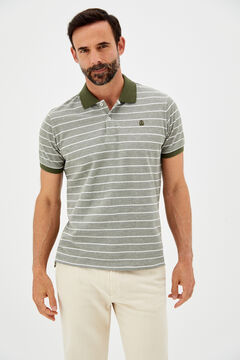 Cortefiel Striped short-sleeved Oxford polo shirt Green